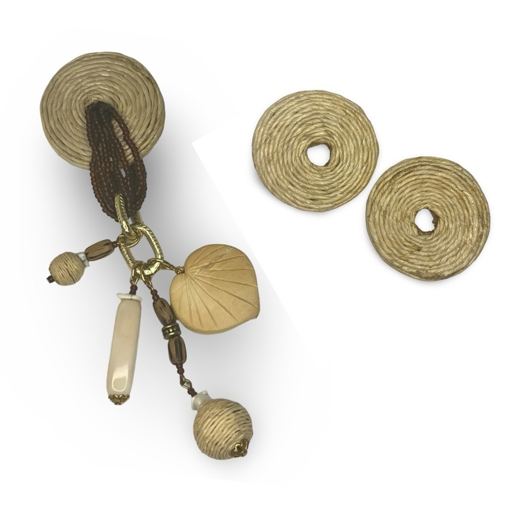 Vintage 80s Woven Earrings and Brooch Set